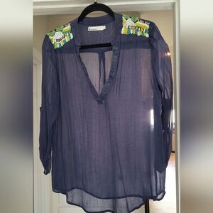 Paper Crane Womens Sheer long sleeve embroidered top